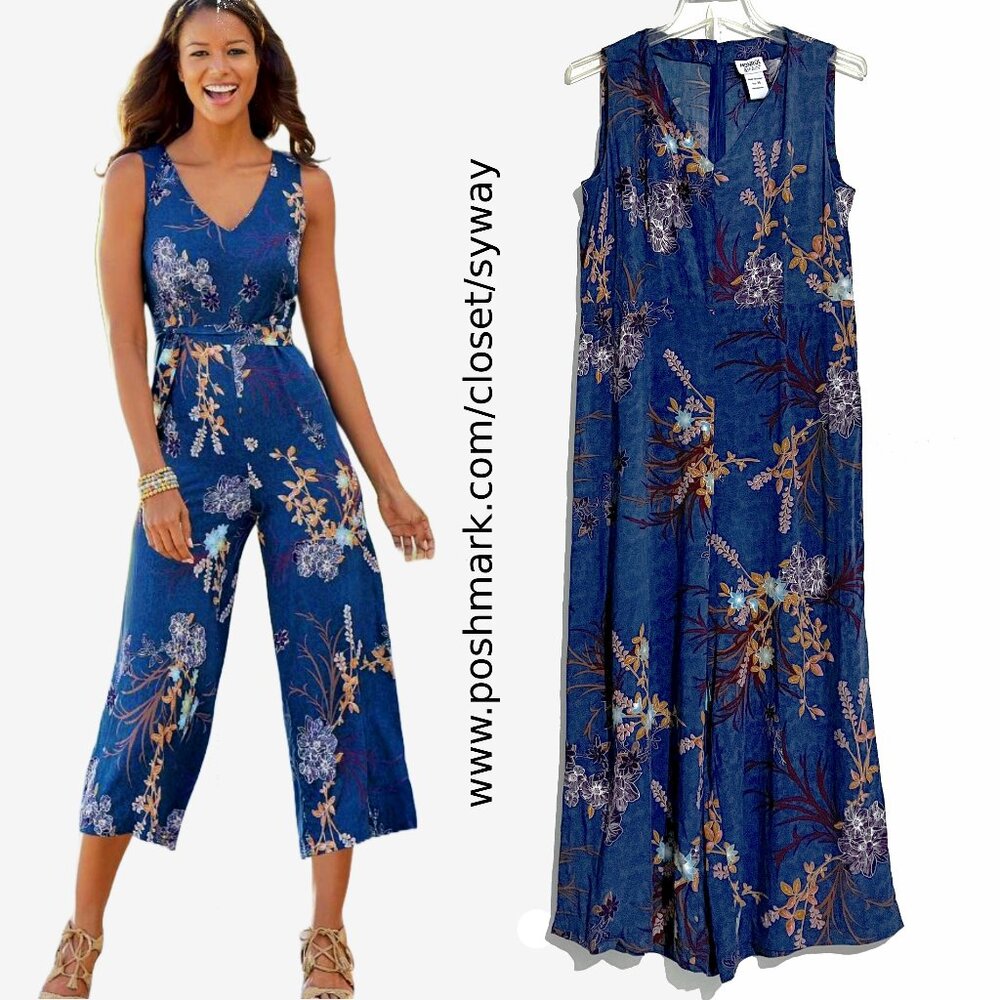 Monroe and Main V-Neck Blue Summer Vacation Cruise Wear Everywhere Jumpsuit